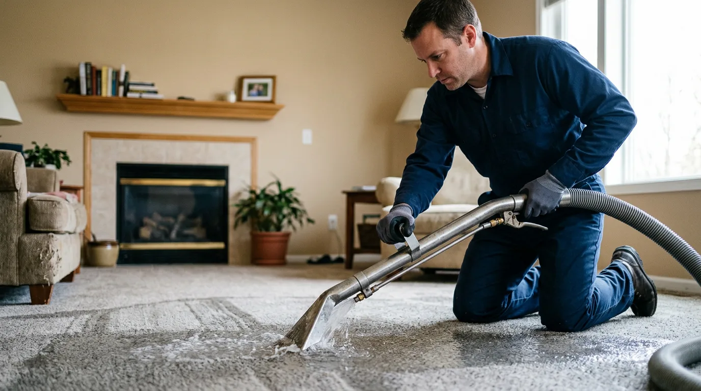 Water damage restoration technician working near Benson, MN